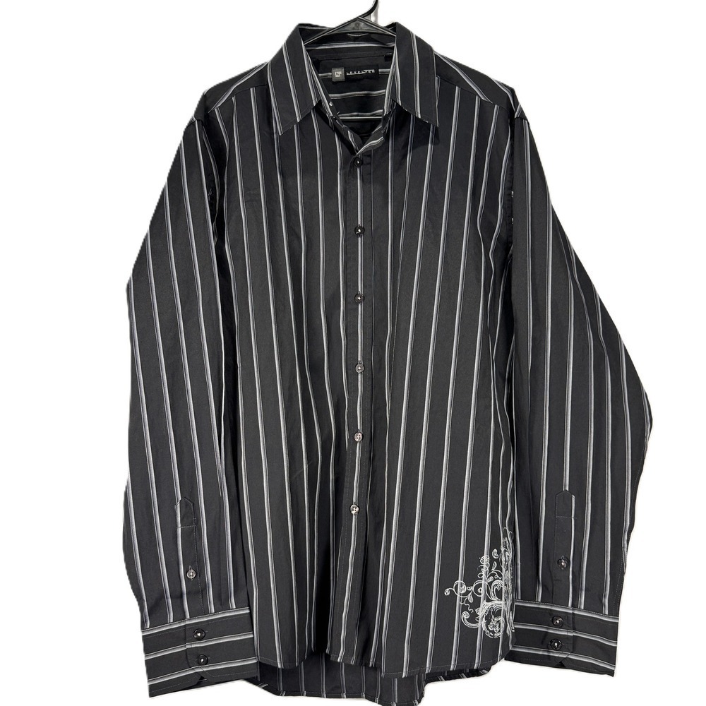 LevelTen Men's XL Gothic Pinstripe Shirt – Viribus Unitis Coat of Arms Graphic